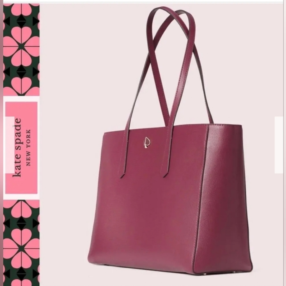 Kate Spade Molly Large Work Leather Tote Handbag Sangria Burgandy